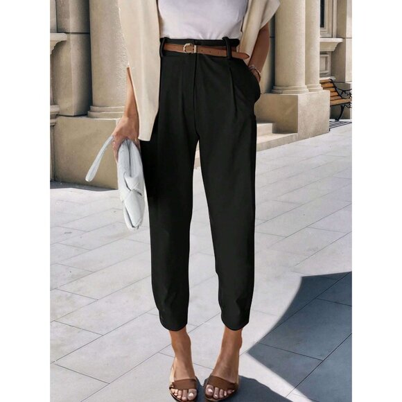 trendy high waisted pleated dress pants cream - Picture 2 of 2